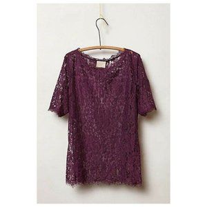 VANESSA VIRGINIA Anthro Elysian Lace Top Plum Purple sz XS Women's Sheer Blouse